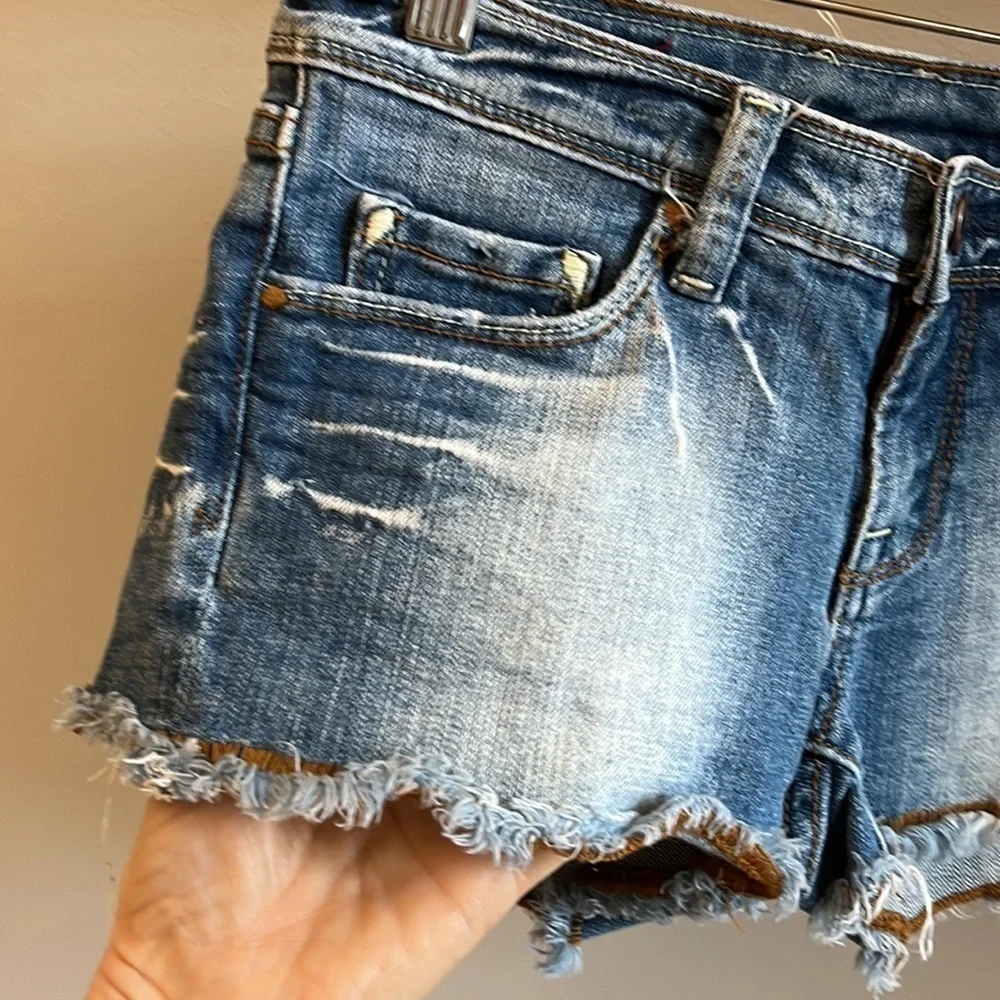 Vigoss Fiona Shorts Stretch Denim Size 26 Distressed Embroidered Hem & Pockets